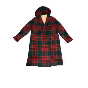 VINTAGE’S Bonwit Teller Red & Dark Green Plaid Wool fuzzy lined winter coat